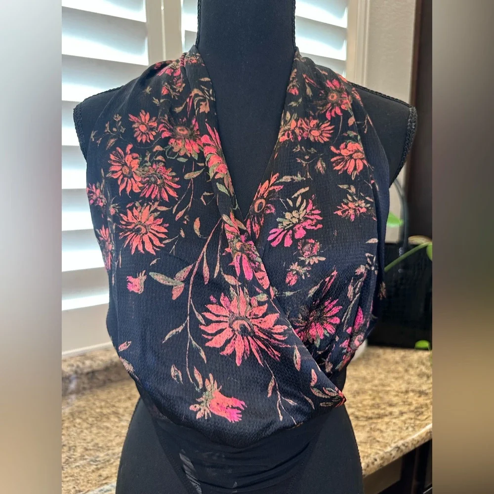 NWT FREE PEOPLE  There She Goes Bodysuit Satin Halter Neck Tie- size Medium